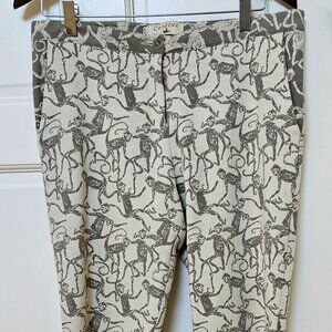 Cotelac Monkey Pants, US Women's Size 8-10 (size 3 Cotelac) Gray and Ecru Cotton